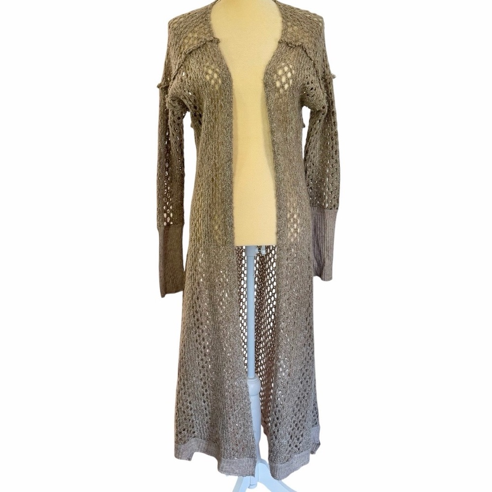 Sundance Womens Wool Mohair Crochet Knit Open Long Cardigan Size M Boho Brown